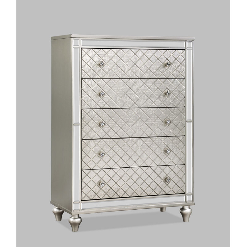 Commode de chambre à coucher à 5 tiroirs 1 pièce Glam