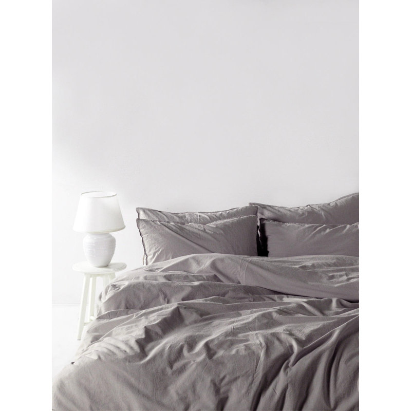 Ensemble de housse de couette 100% coton bleu foncé 3 pièces Rohrbaugh, Gris