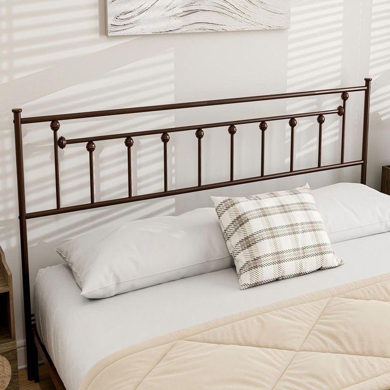 Metal King Size Headboard, Adjustable Height, King Headboard Only for Bedroom, Rustic Farmhouse Style, Attach Frame, Easy Assembly, Brown