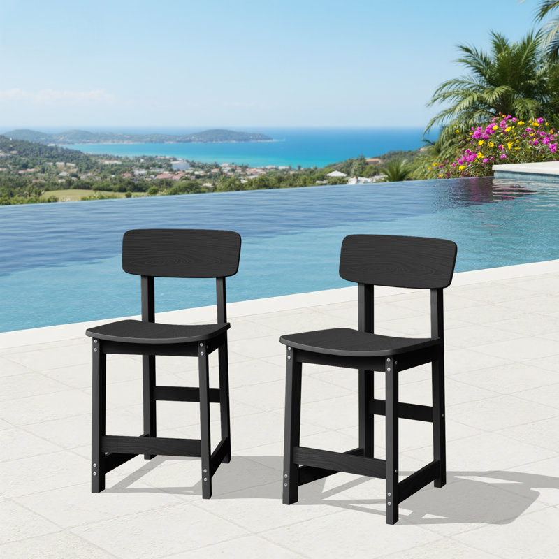 Tabouret de bar extérieur empilable en plastique (ensemble de 2), Noir