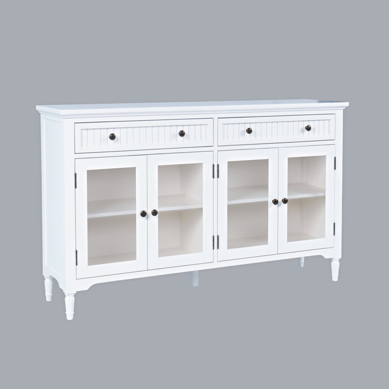 Pearce 58" Glass Door Accent Cabinet, White