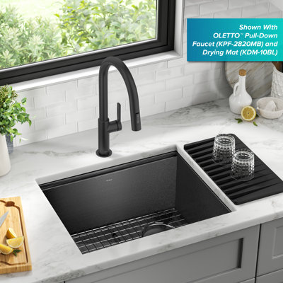 Évier de cuisine KRAUS Kore ™ encastré à cuve simple en acier inoxydable noir calibre 16 avec finition PVD