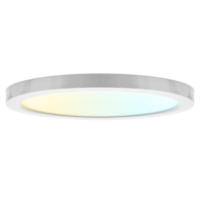  9 In. LED Flush Mount Light, Surface Mount, 5CCT, 1500LM , 110° Beam, 18W, Dimmable, Wet Rated & UL Listed, Round Slim + Brushed Nickel Trim