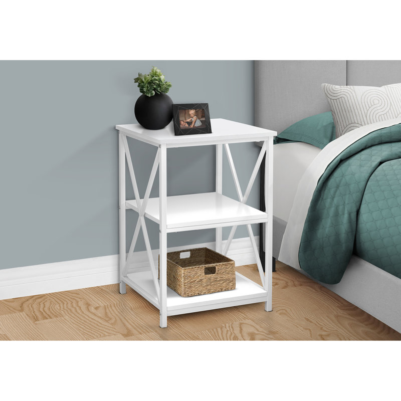 Table d'appoint moderne avec structure en métal blanc et 2 tablettes pour le salon de la chambre
