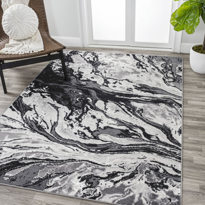 Horfield Marbled Abstract Black/Ivory Rug