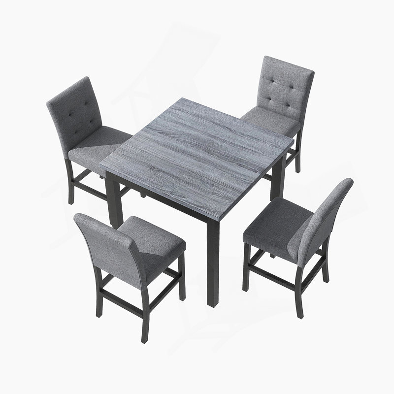 5-Piece Counter Height Dining Set Wood Square Dining Room Table And Chairs Stools