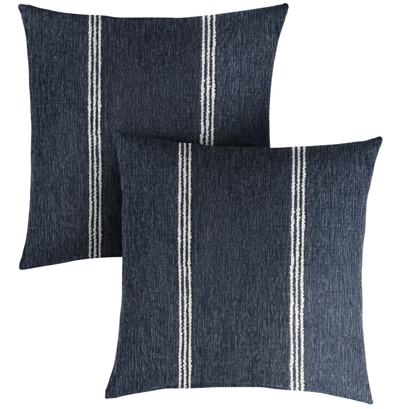 Lengthen Striped Sunbrella® Outdoor Reversible Throw Pillow, Blue, 24"H x 24"W