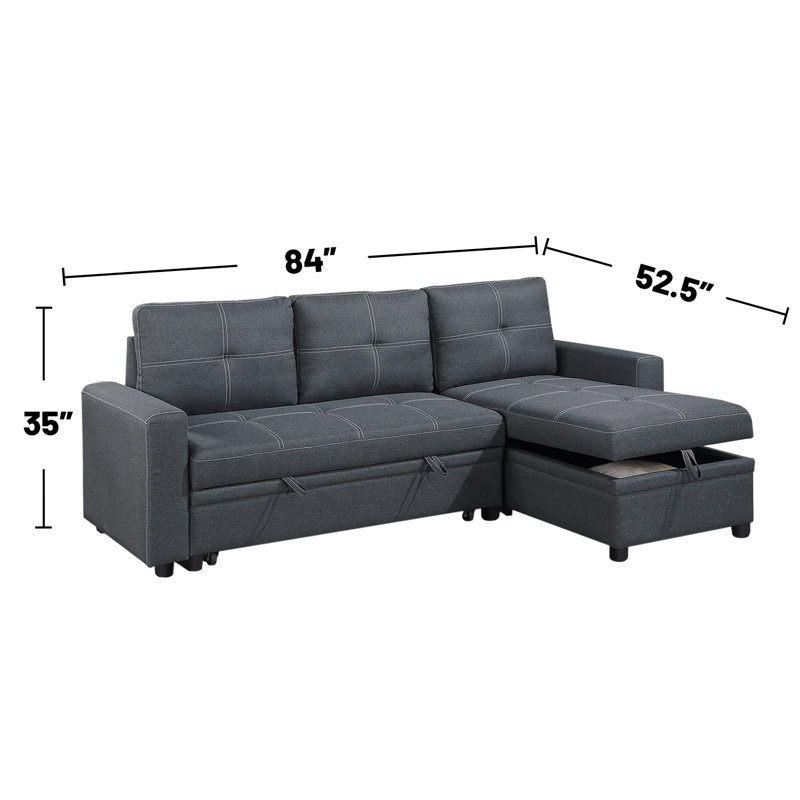 Linen-Like Fabric Upholstered Sectional With Storage Space In Charcoal