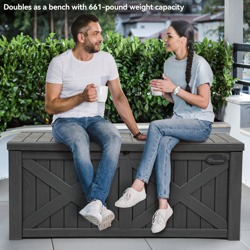 Dark Gray Large Resin Lockable Outdoor Deck Box