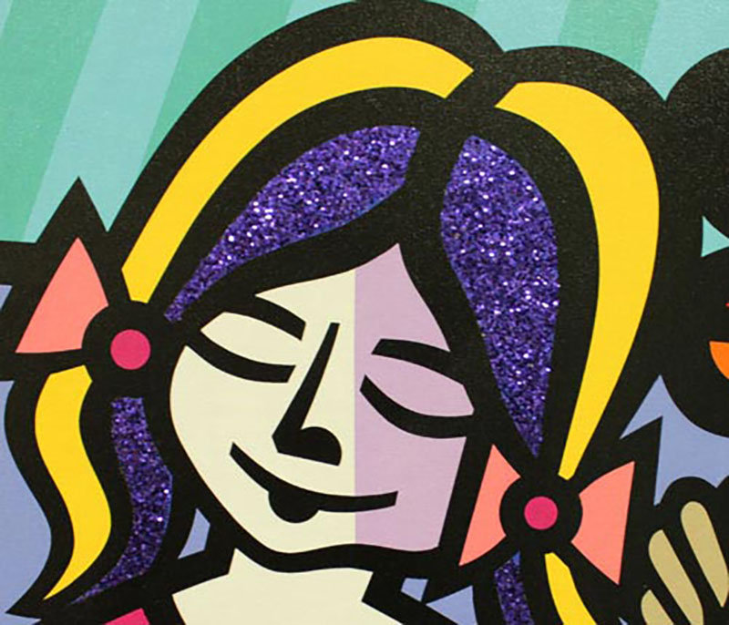 «Girl Fisrt Flower», estampe numérique limitée sur toile par Jozza, encadrée 34 x 30.