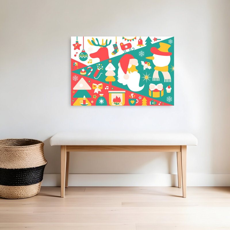 Jolly Christmas Elements Abstract Contemporary Christmas Tree Winter Landscape Wall Art Print 1 Piece Wrapped Canvas Wall Art