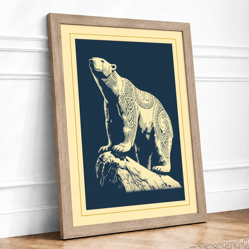 Upright Polar Bear Scandinavian - Framed Print, Oak, A3 - 42.0 x 29.7 cm