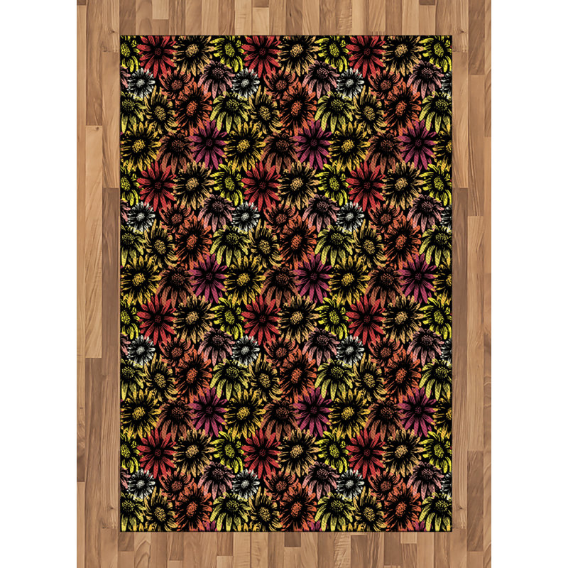 Floral High Density Long Fiber Poly Threads Decorative Area Rug Carpet, Rectangle 4' x 5'8"