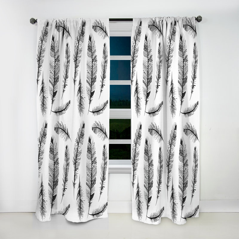 Plumes rétro avec motifs tribaux - Rideau simple occultant abstrait, L 52 po x L 95 po