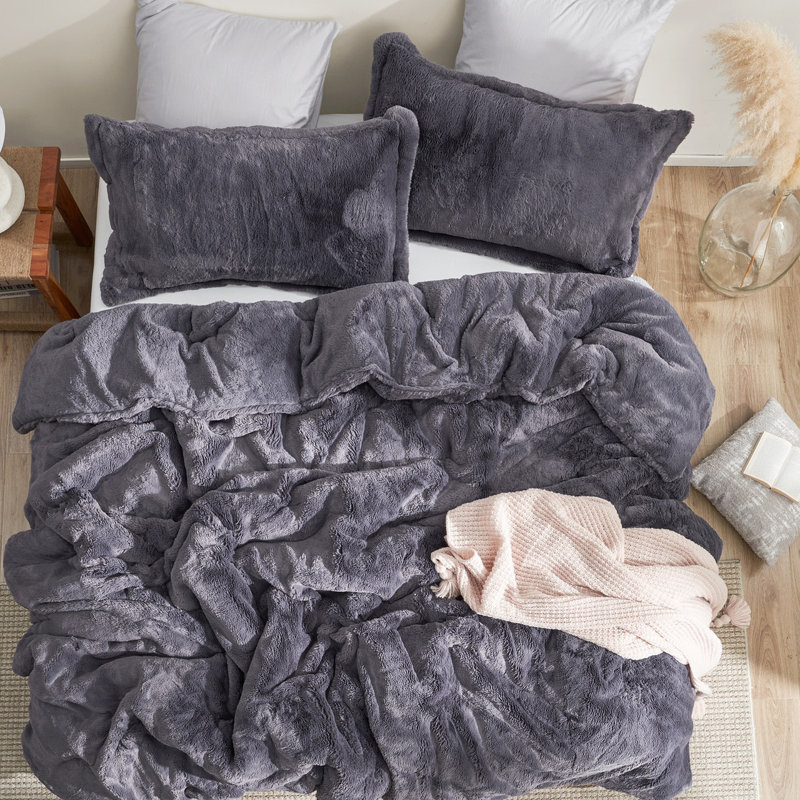  Ensemble d'édredon surdimensionné Coma, Gris, Édredon pour très grand lit + 2 taies décorativ
