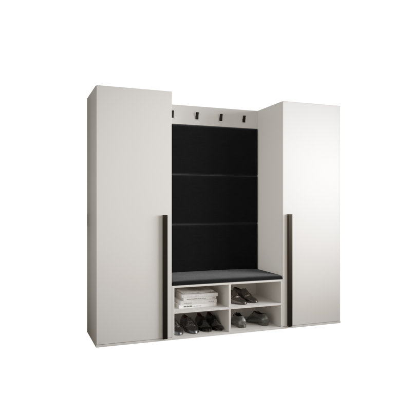 Jasmarie Hallway Set with Storage Bench and Shoe Storage, White/Black