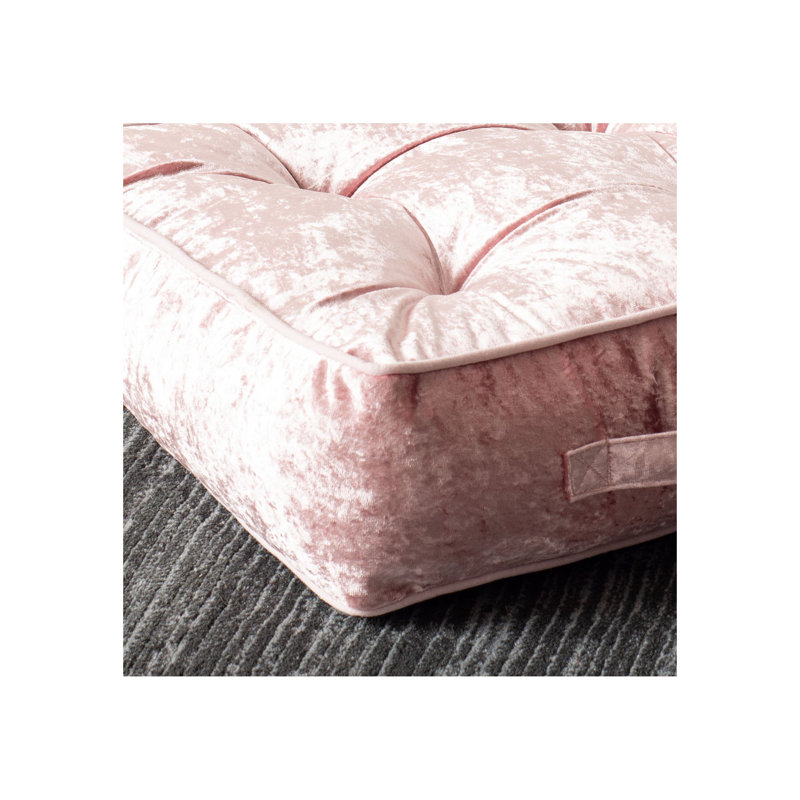 Blush Velvet Tufted Square Floor Pillow with Handle