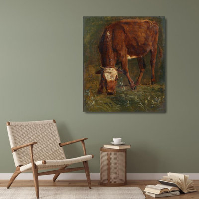"Grazing Red Heifer. Study" by  Johan Thomas Lundbye - Gallery Wrap Canvas Wall Art