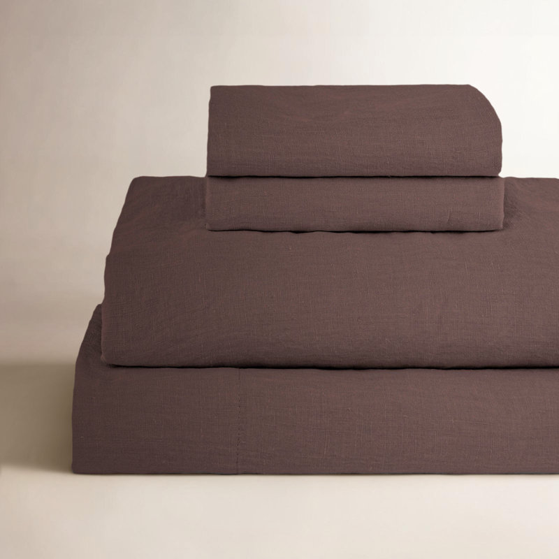 100% French Linen Sheet Set, Clove, Full Sheet Set with 2 Pillowcases