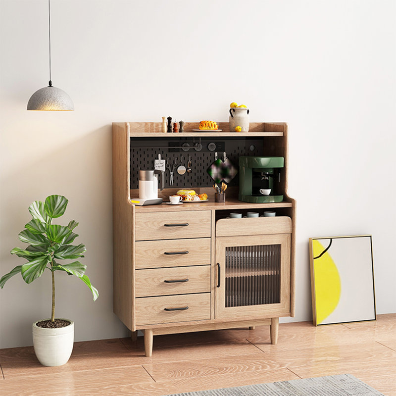 Garde-manger de style nordique en pin massif avec rail d'alimentation, Naturel