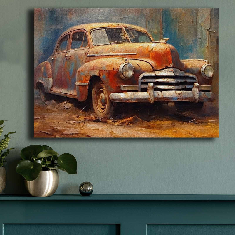 Art mural voiture rustique rétro - 39,4 po x 27,6 po