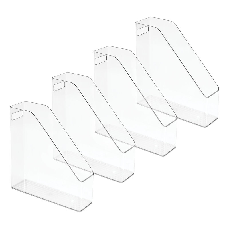 Clear Plastic Slim File Folder Storage Organizer with Handle, 4 Pack