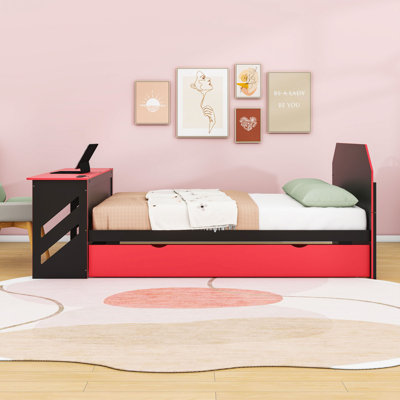 Lit de jour double avec bureau intégré et port USB et lit gigogne simple