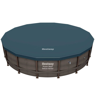 Bestway Power Steel Round Above Ground Outdoor Swimming Pool Set with Filter Pump and Cover -  15123-BW-NEW