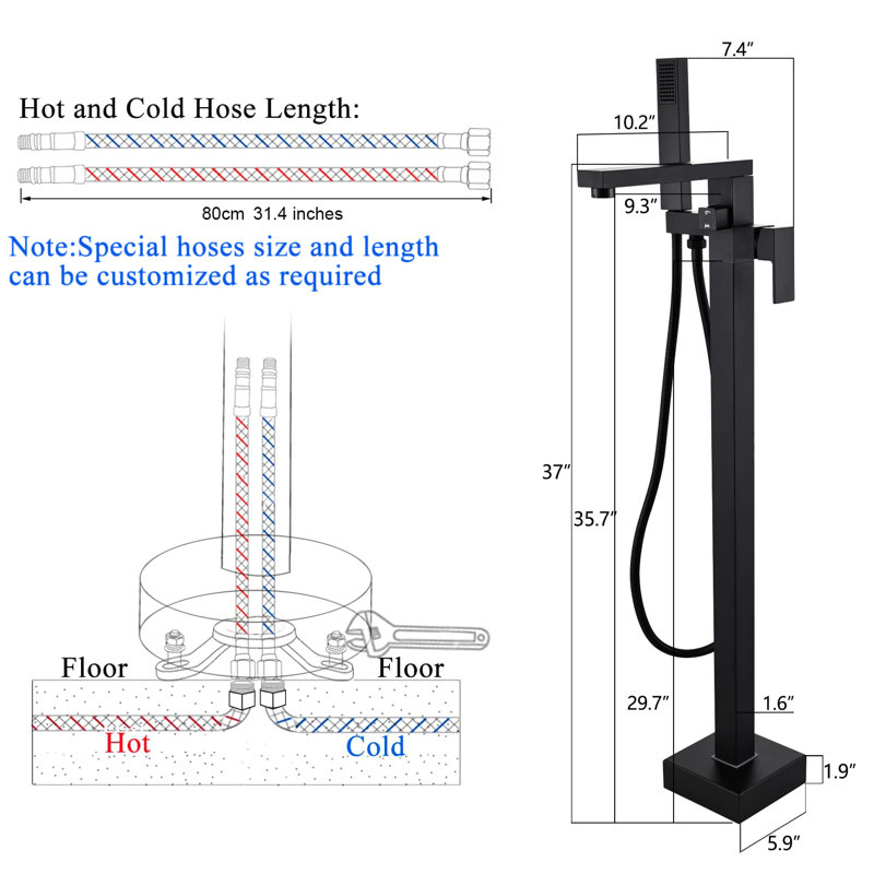 Freestanding Tub Filler with Diverter, Matte Black