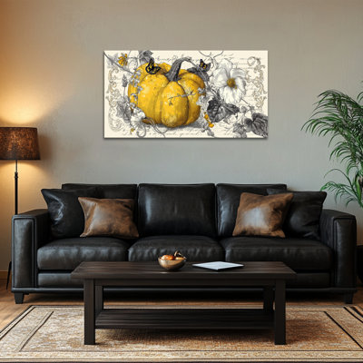 Castillon - citrouille, décoration murale, œuvre d'art d'automne rétro, art mural sur toile de l'Action de grâce pour le salon, peintures d'automne pour le mur, reproduction sur toile encadrée, 20 po x 40 po