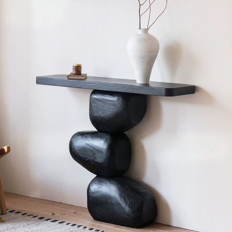 Console Mid-Century moderne en bois massif noir, 39.37, Noir
