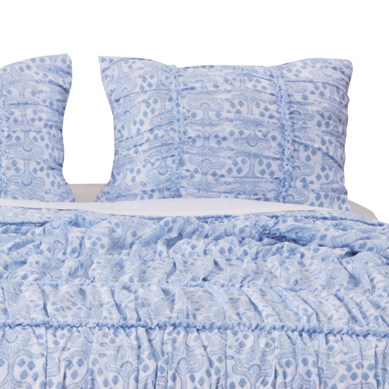 Greenland Home Fasions Helena Ruffle Blue King Sham, 20x36, King