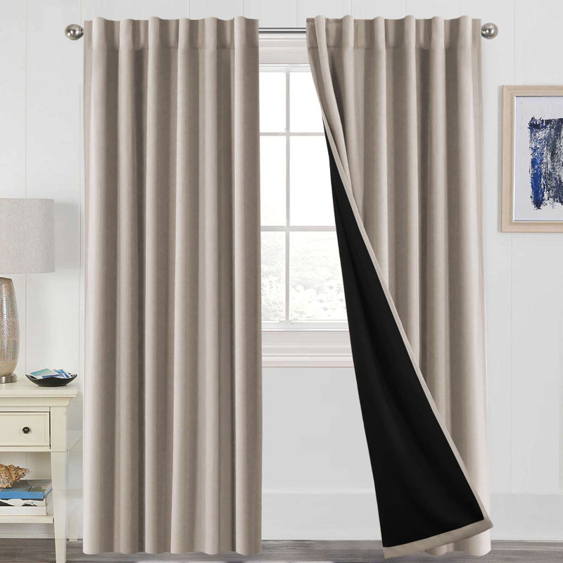 Lundon 100% Blackout linen for Bedroom Curtain Panels Thermal Insulated Back Tab/Rod Pocket Window Treatment Drapes for Living Room