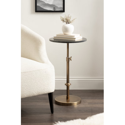 Engles Round Marble Side Table with Adjustable-Height Design