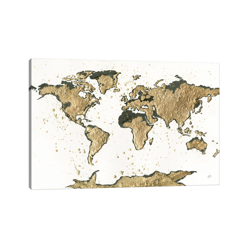 World Map Gold Leaf by Chris Paschke - Wrapped Canvas Print, 30.48 cm H x 45.72 cm W