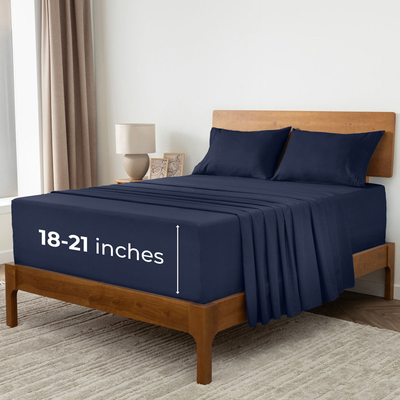 Ensemble de draps Mellanni 1800, Ensemble de draps pour grand lit avec 2 taies d'or, Bleu royal