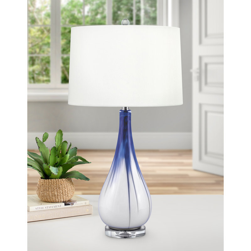 Lampe de table en verre Tropea, Bleu clair/blanc
