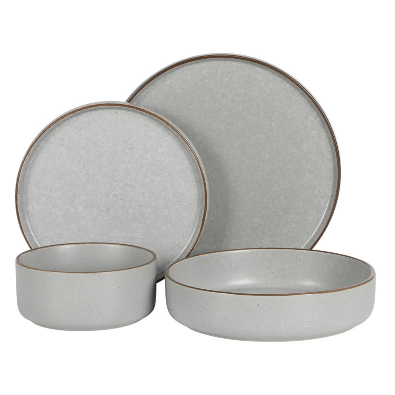 Gibson Elite Gelston Stoneware Matte Reactive Glaze 16 Piece Plates and Bowl Dinnerware Set - Cream, Grey