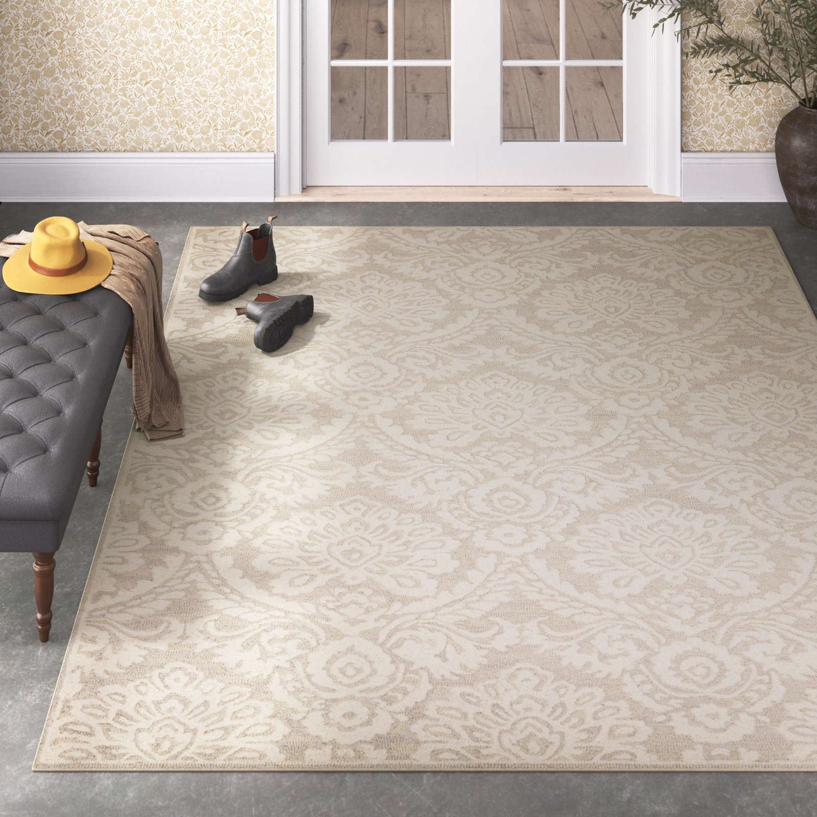 Tansy Handmade Wool Silver / Ivory Rug, Rectangle 10' x 14'