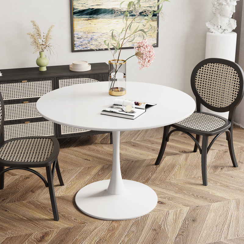Indars Round Metal Base Dining Table, White, 42.1" W x 42.1" L