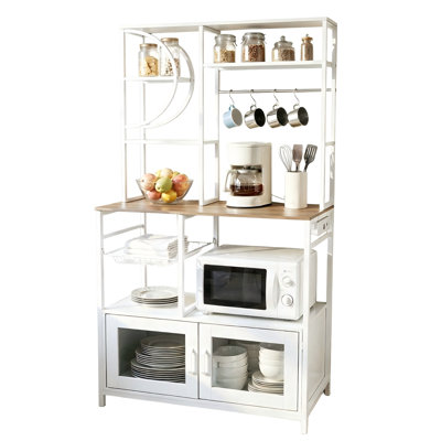 Étagère de boulanger à 5 niveaux avec prise de courant et armoire, 10 crochets (blanc)