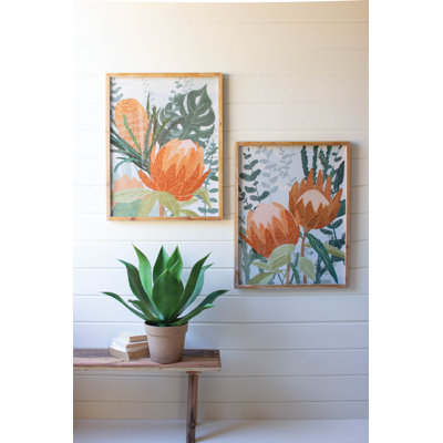  Art mural, protea encadré sous verre 27,5 "H - décoration murale botanique tropicale, ensemble de deux
