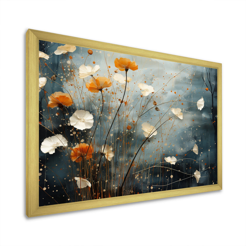 Coral Dandelion Floral Symphony III sur impression sur toile, H 24 po x l 32 po x P 1 po, Encadrement doré