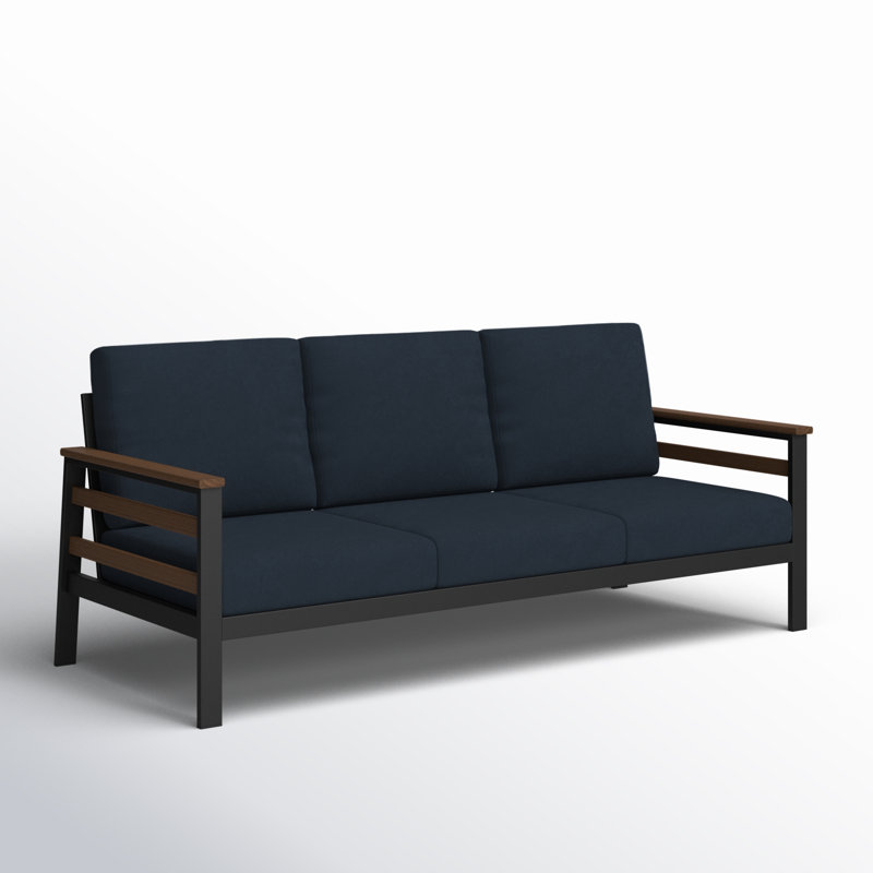 Townsend 80'' Wide Outdoor Patio Sofa with Sunbrella® Cushions, Canvas Navy Sunbrella® Canvas, Gray