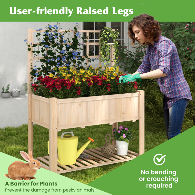 Wood Elevated Planter with Trellis