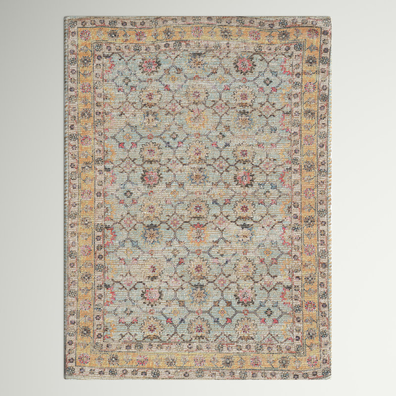 Tapis oriental tissé à la main beige / bleu clair / orange Gloucester, Rectangle 3 pi 3 po x 5 pi 3 po