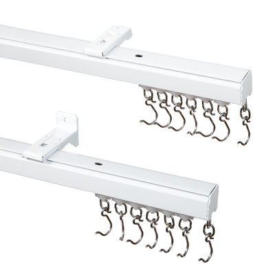TWOPAGES Aluminum Ceiling Curtain Track Set with Hooks, 9ft - 12ft Customizable Length Ceiling/Wall Mount Curtain Rail System for Grommet/Pleated Drape