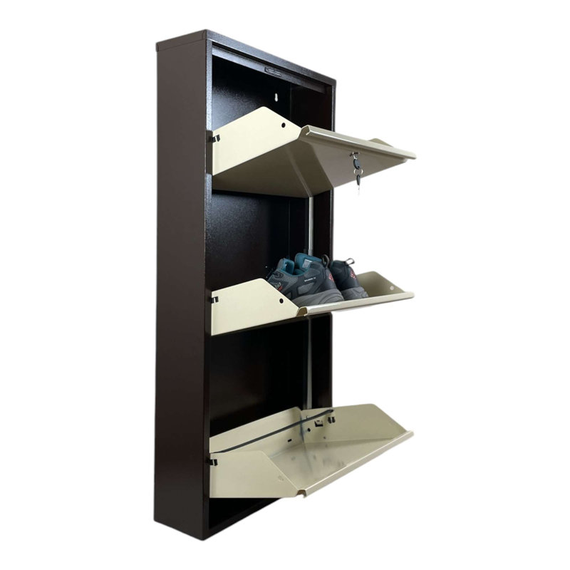 Range-chaussures d'extérieur moderne, noir, 19,7 po x 40,9 po x 5,9 po | 100% tôle, serrure incluse, fixation murale | Peut contenir jusqu'à 6 paires de chaussures, aucun assemblage requis, conception élégante et durable pour la maison ou le vestibule