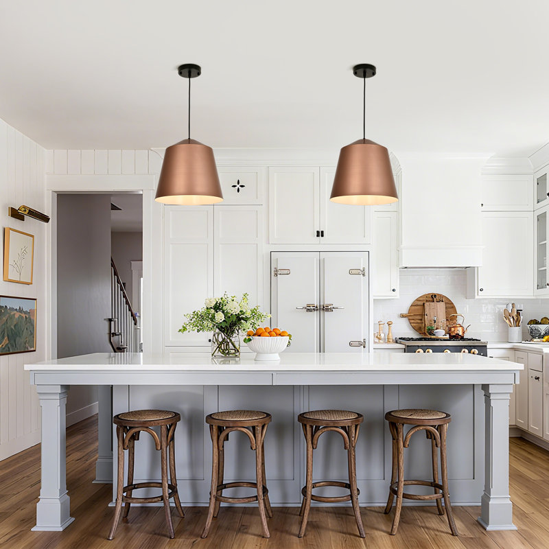 Luminaire suspendu réglable en or rose - Cône en aluminium élégant avec douille E26, profondeur de 4 à 71 pouces, parfait pour les salles à manger et les salons