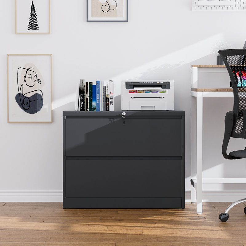 Ahanu 35.4'' Wide 2 -Drawer Steel File Cabinet, Black